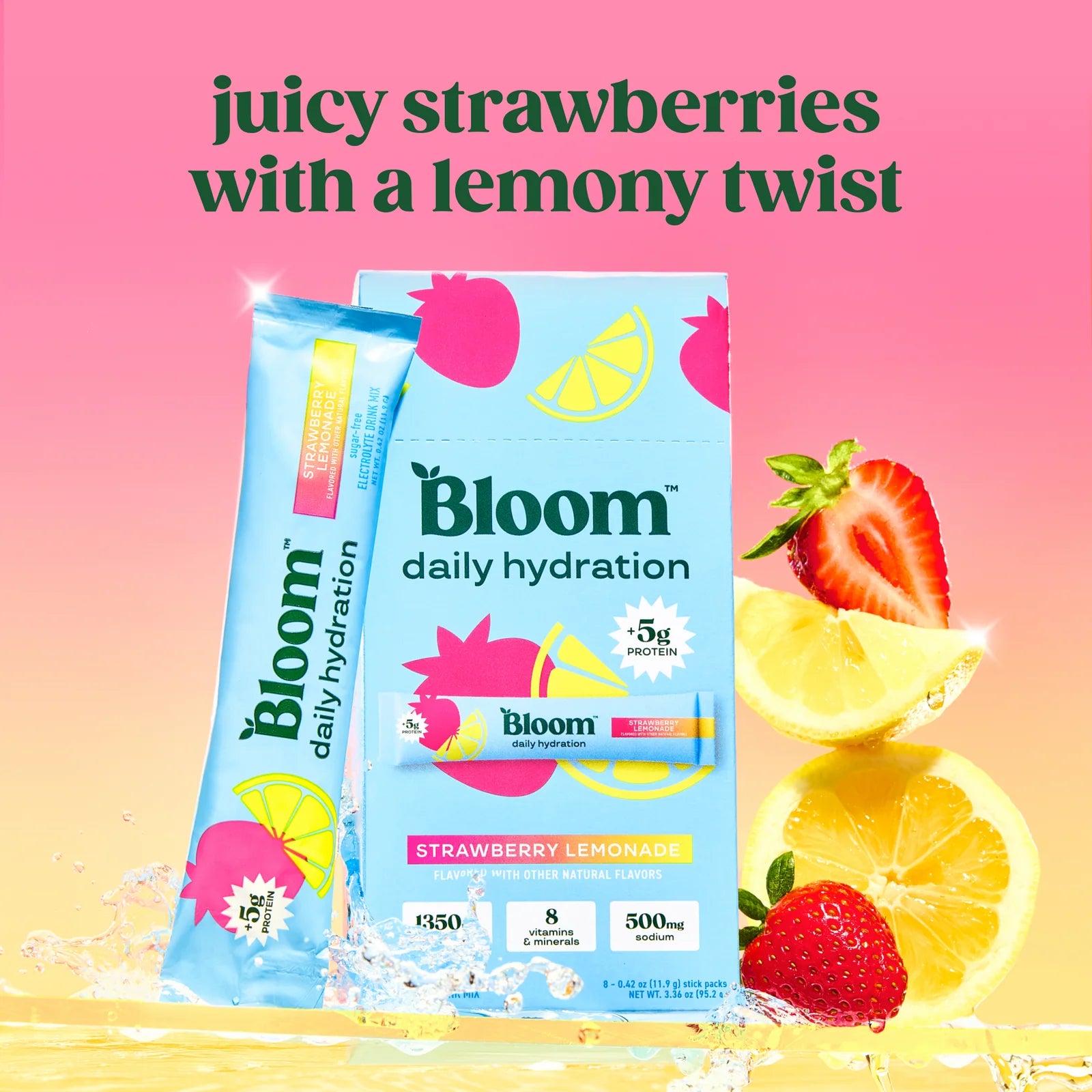 Bloom Nutrition Daily Hydration Sticks Strawberry Lemonade (10 unid.)