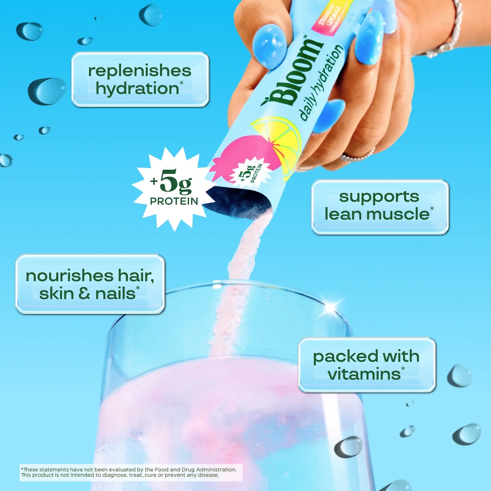 Bloom Nutrition Daily Hydration Sticks Strawberry Lemonade (10 unid.)