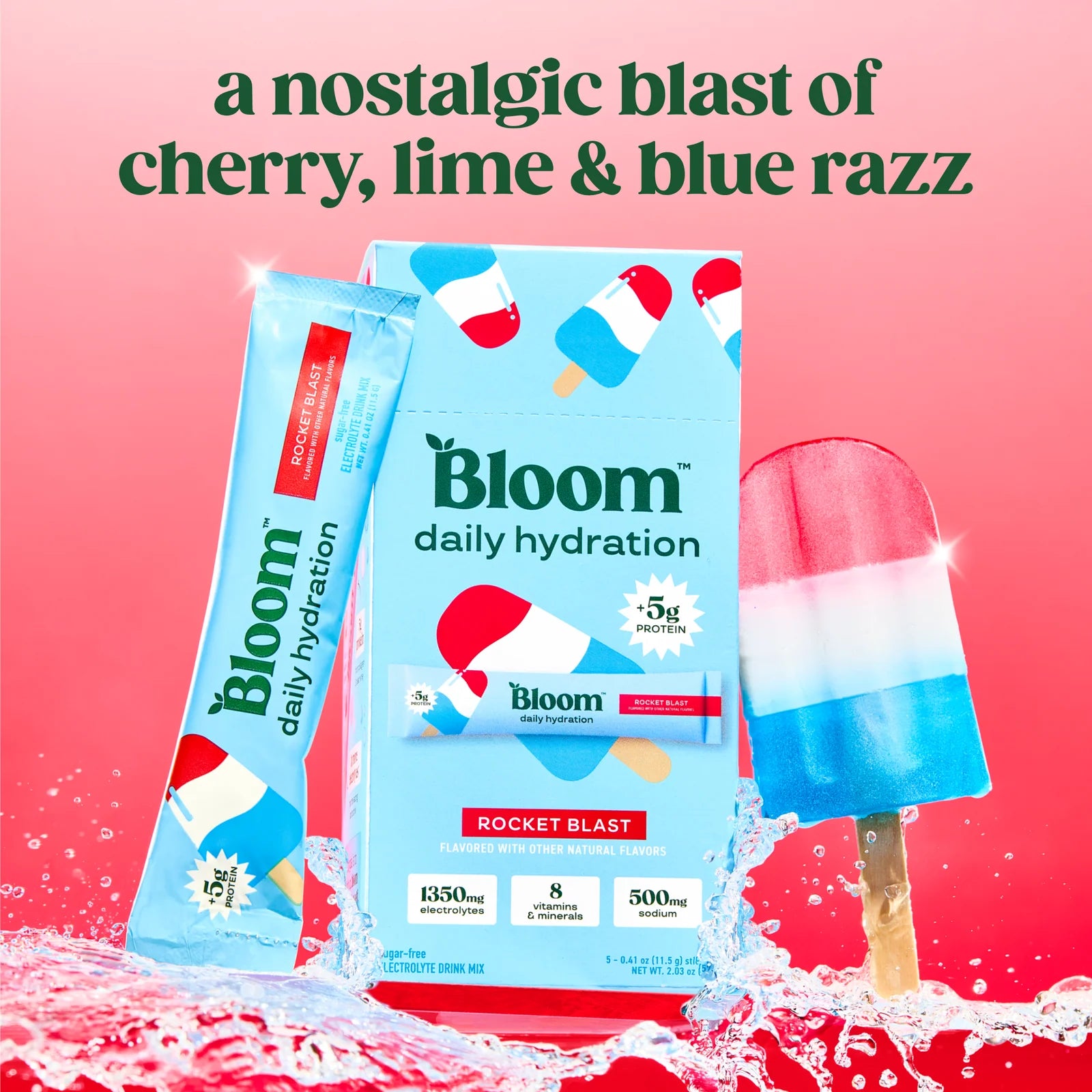 Bloom Nutrition Daily Hydration Sticks Rocket Blast (10 unid.)