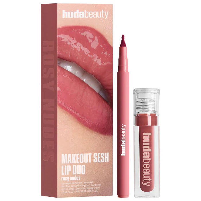 Huda Beauty - Lip Stain and Lip Gloss Duos Rosy Bombshell